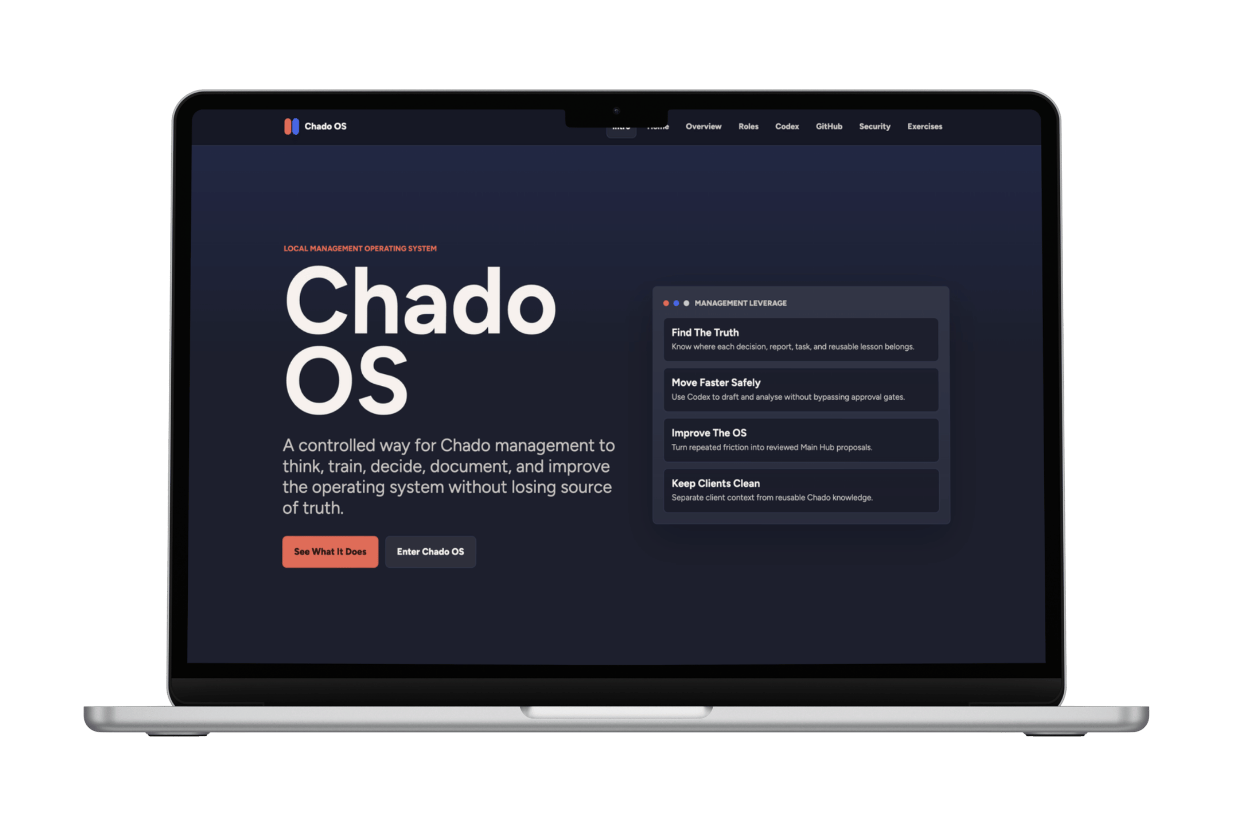 Chado OS operating system displayed on a laptop