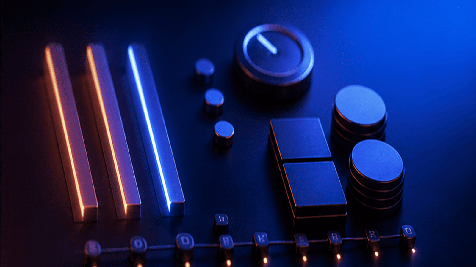 Marketing measurement components arranged on a midnight-blue surface